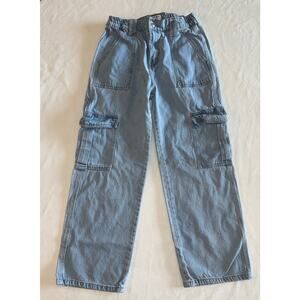 WAX Jeans Cargo Denim L Medium Wash Straight‎ Leg High Rise Utility Pocket Pants